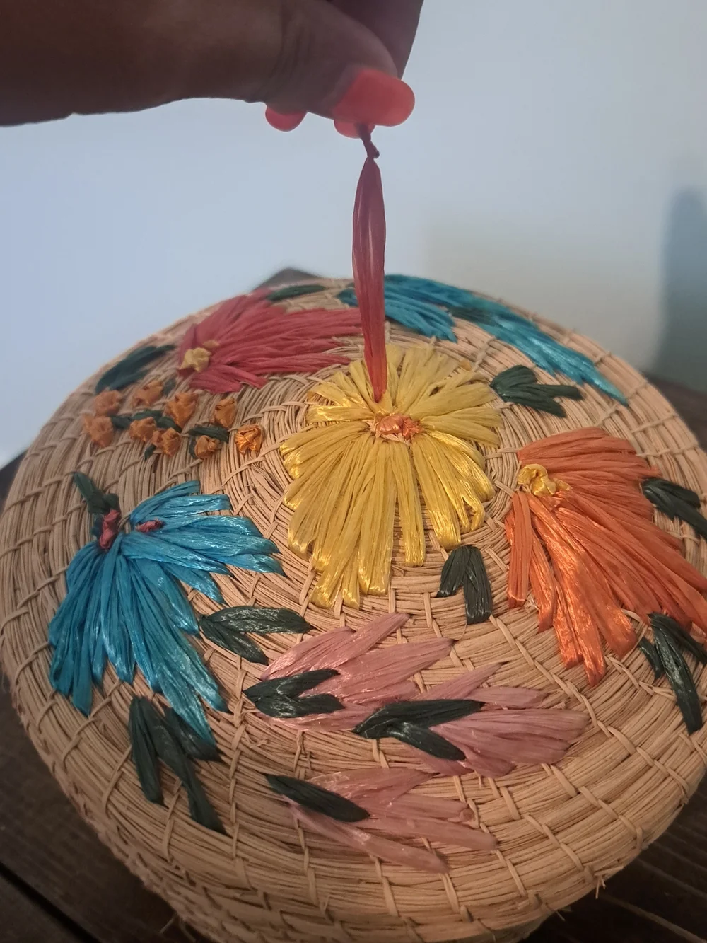 vintage hand-woven straw trinket basket